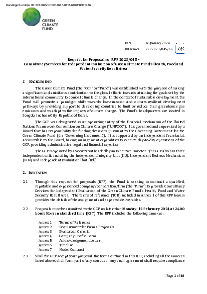 Download Consultancy Services for Independent Evaluation of Green Climate Fund's Health, Food and Water Security Result Area