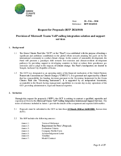 Download Provision of Microsoft Teams VoIP calling integration solution and support services