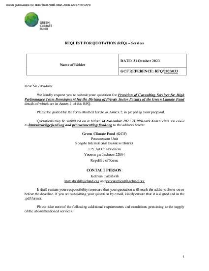 Download Consultancy Services for High Performance Team Development for the Division of Private Sector Facility of the Green Climate Fund