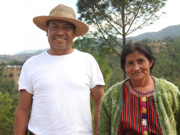 Don Pedro Osorio and Doña Santa Soc Osorio have implemented Ecosystem-based Adaptation measures (EbA) on their land in the Joj micro-watershed, Santa María Chiquimula, Totonicapán, Guatemala, leading to positive results. Photo: IUCN