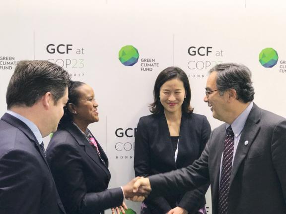 GCF’s Ayaan Adam and Jiwoo Choi joined EBRD’s Josue Tanaka and Jan-Willem van de Ven to celebrate the agreement during the international climate change conference in Bonn, Germany.