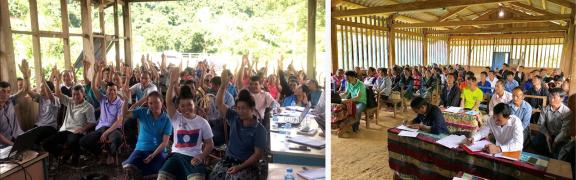 Community members participate in a village meeting in Houaphan Province, Laos, discussing the development of a Village Forest Management Plan. ©GIZ/I-GFLL