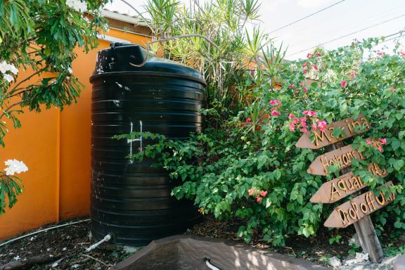 Rainwater harvesting system installed at True Blue Bay resort. Photo: Communications Unit/GIZ