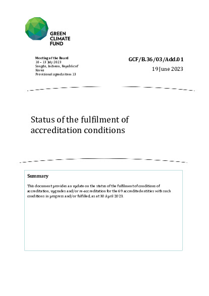 Document cover for Status of the fulfilment of accreditation conditions